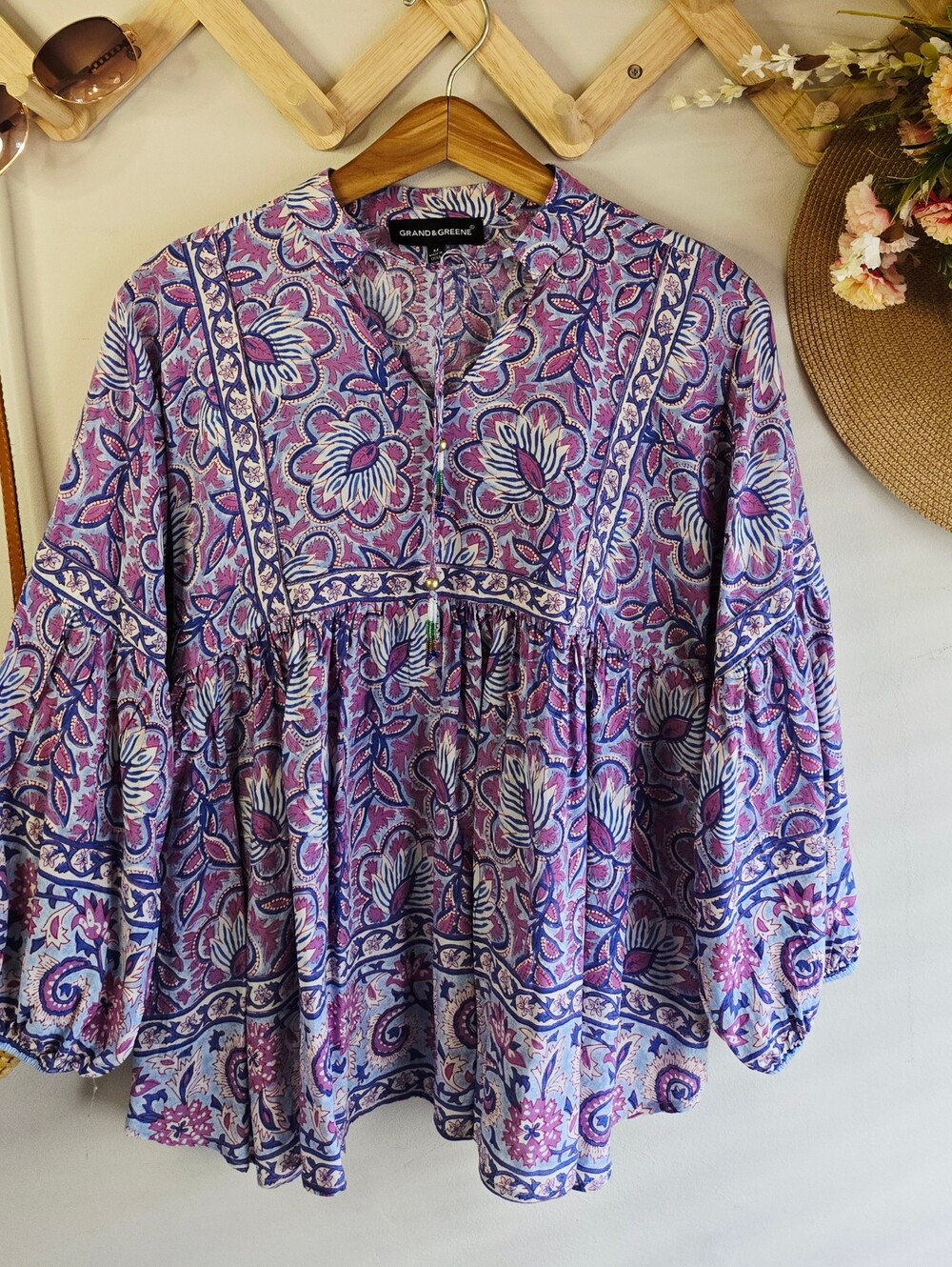 grand & greene Lavender and Navy Floral Peasant Tunic